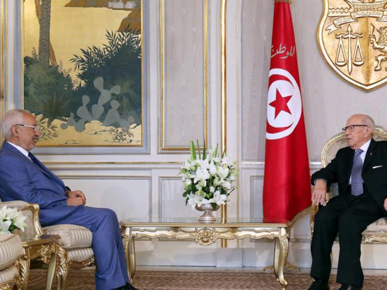 الجزيرة -لقاء الغنوشي والسبسي في قصر قرطاج