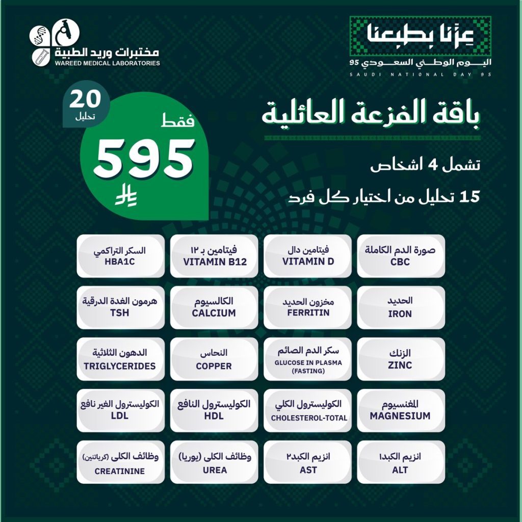 2 87 - باقة الفزعة العائلية من مختبرات وريد الطبية بمناسبة اليوم الوطني السعودي بسعر 595 ريال